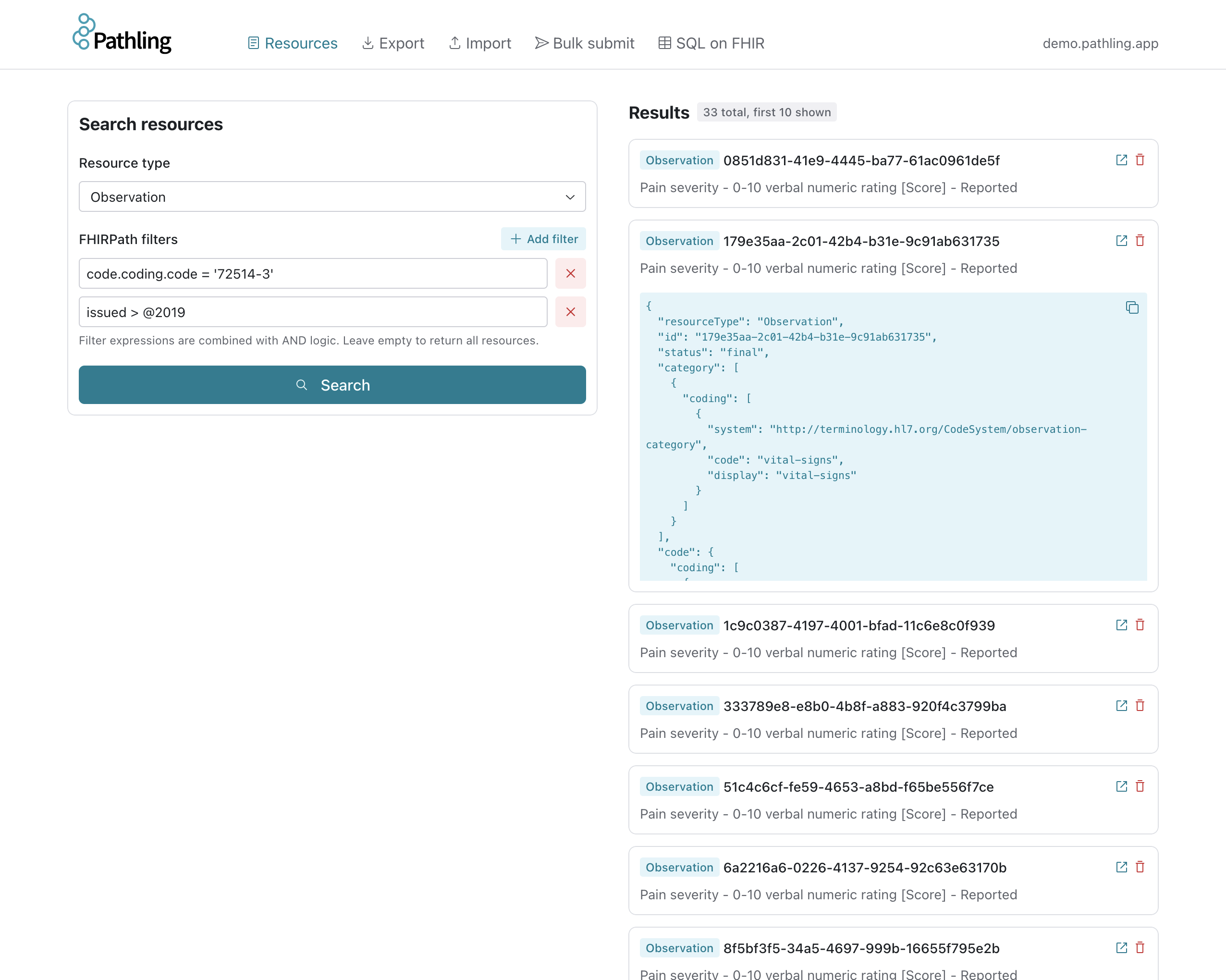 Pathling resources page