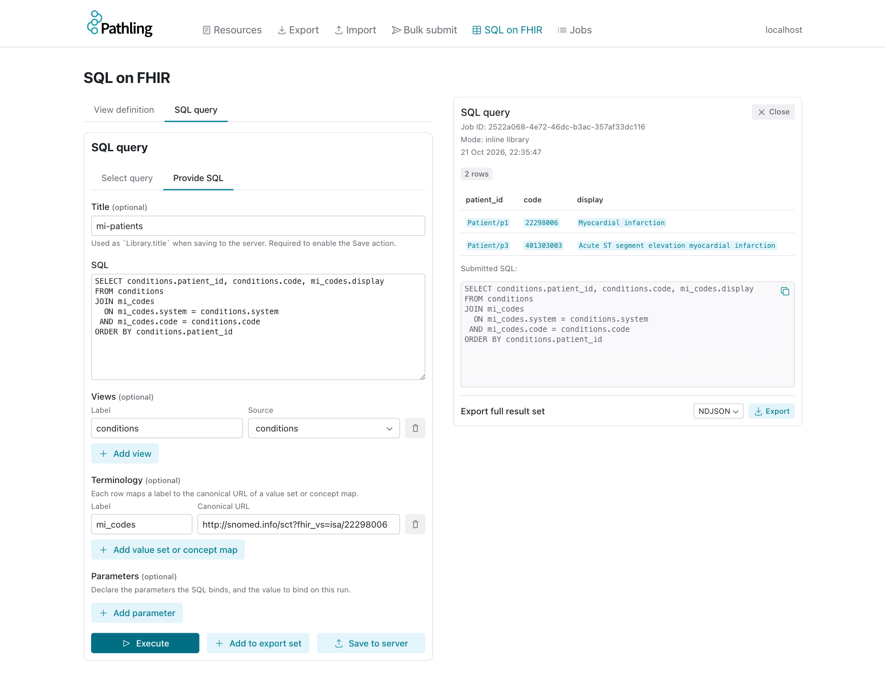 Running a SQL query with a value set dependency in the admin UI